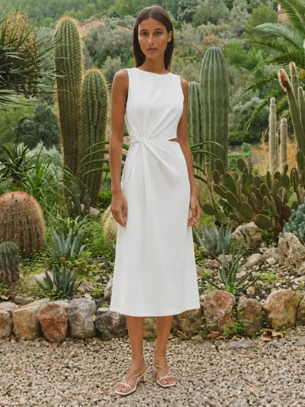 Zara Twist Side Midi Dress Cut Out Sleeveless NWT White Size XS